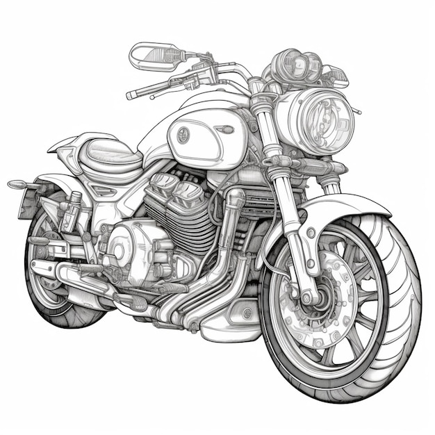 drawing of a motorcycle with a side view of the front wheel generative ai