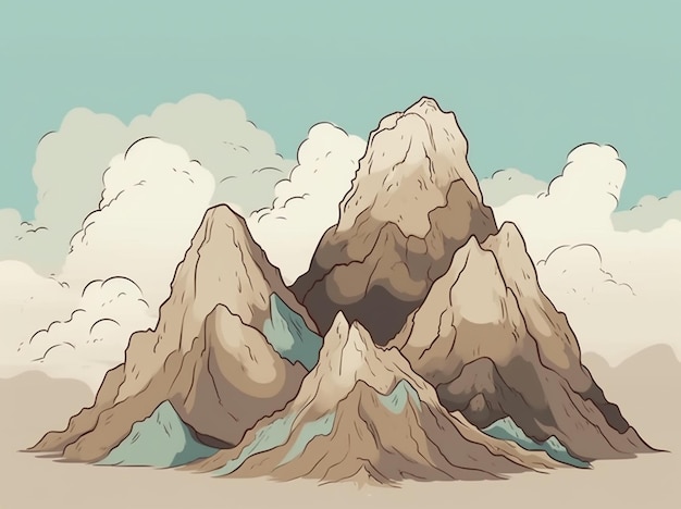 A drawing of mountains with the sky in the background.