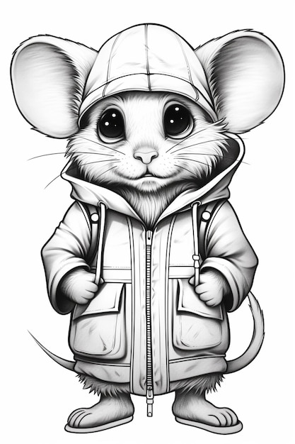 a drawing of a mouse wearing a jacket and a hoodie generative ai