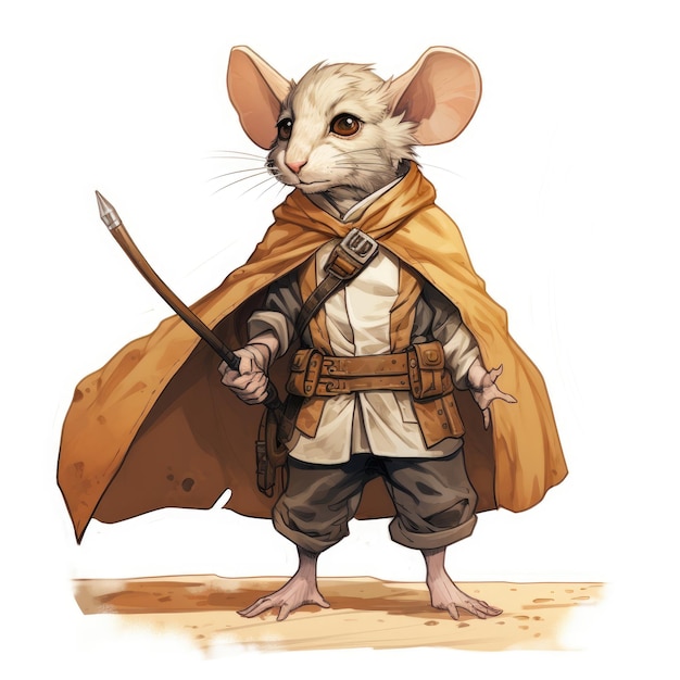 a drawing of a mouse with a sword and a sword.