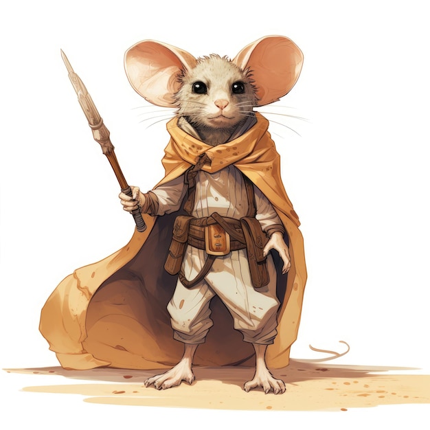 a drawing of a mouse with a sword and a sword.