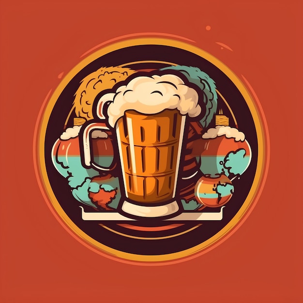 A drawing of a mug of beer with a foamy foamy drink in the center.