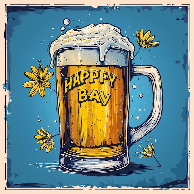 a drawing of a mug of happy bay beer