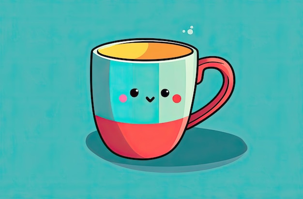 Drawing of a mug with eyes on a bluegreen background minimal style