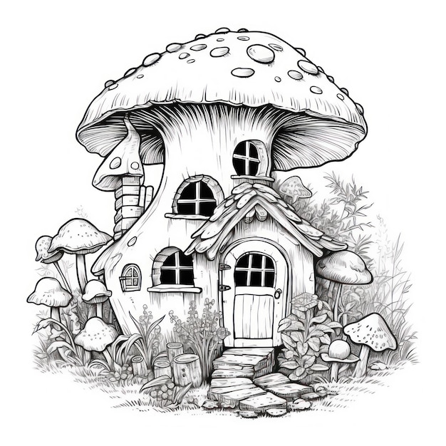 부분에 버섯이 있는 버섯집의 그림입니다.