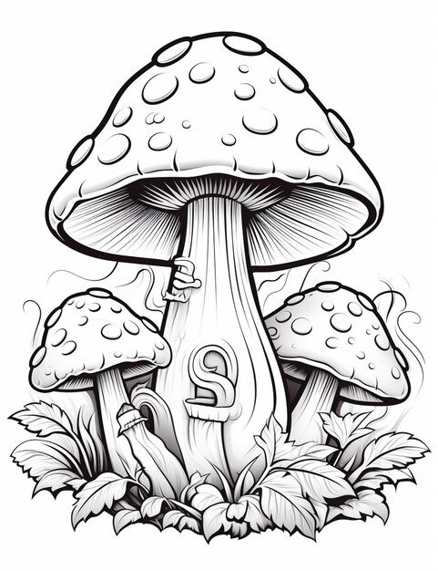 a drawing of a mushroom with a house on it generative ai