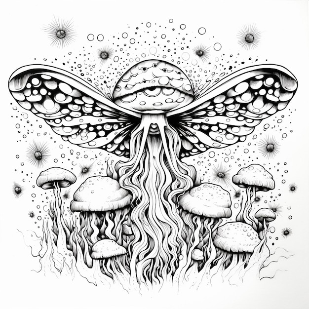 a drawing of a mushroom with a long tail and a long tail generative ai