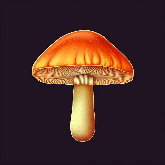 A drawing of a mushroom with a yellow tip and a black background.