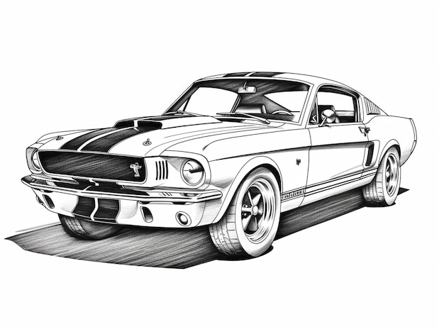 Foto un disegno di un'auto mustang mustang con una striscia nera generativa ai