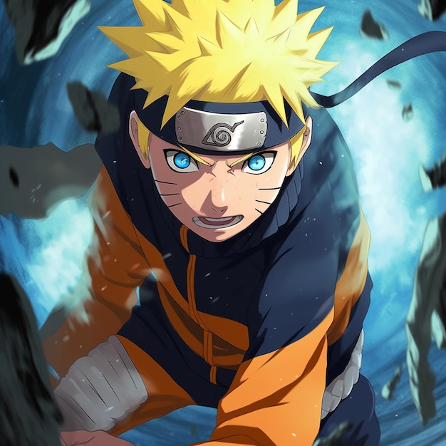 Photo a drawing of a naruto cartoon character wearing a blu