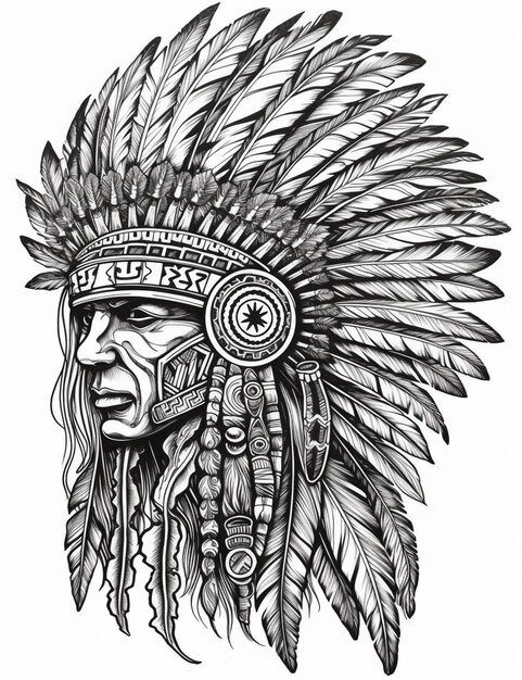 Photo a drawing of a native american indian chief headdress generative ai