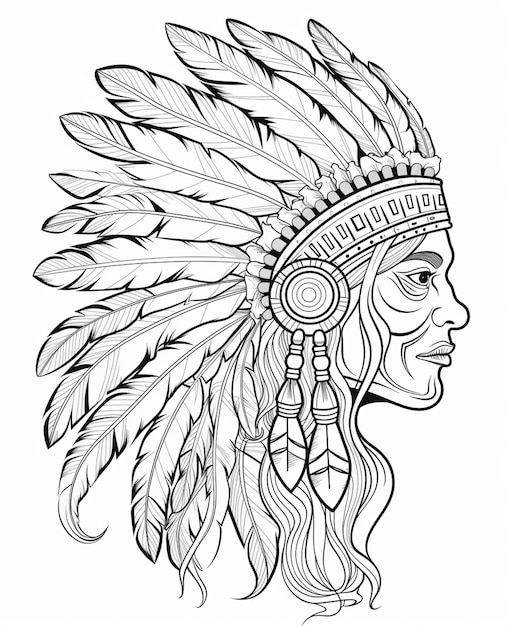 a drawing of a native american indian headdress with feathers generative ai