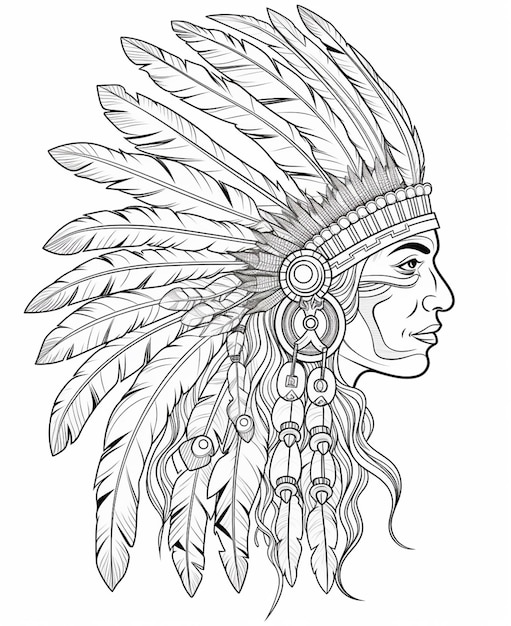 Photo a drawing of a native american indian woman with feathers generative ai