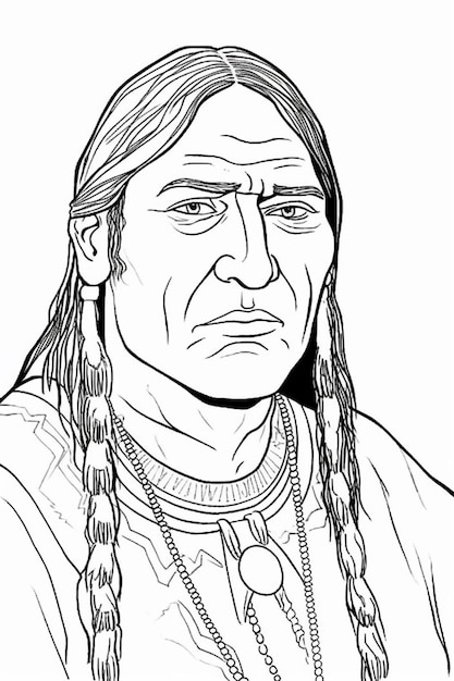 a drawing of a native american man with long hair and a beard generative ai