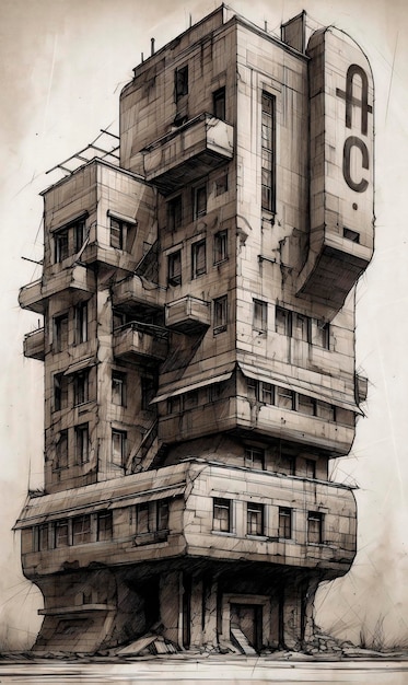 A drawing of a number on top of a building sketch cubism detailed AI generated AI generative AI generativ