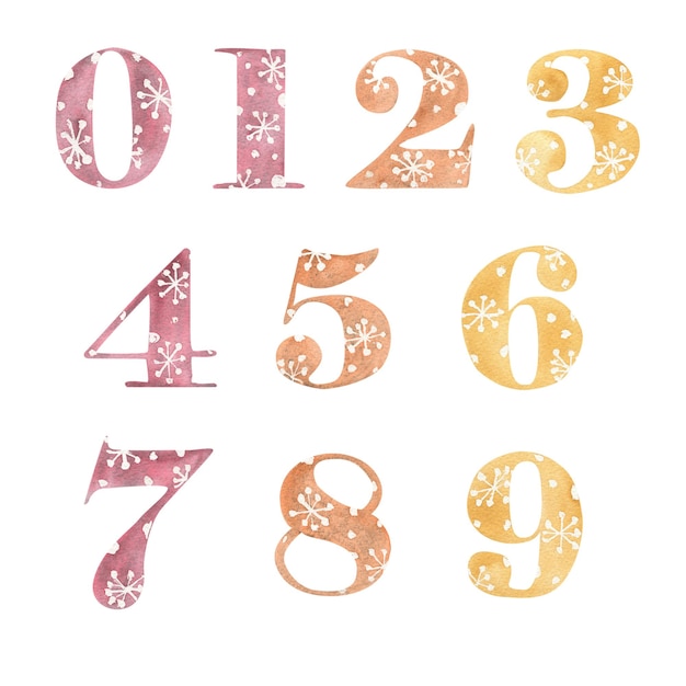 Photo drawing of a number with watercolor fill and patterns in a christmas style