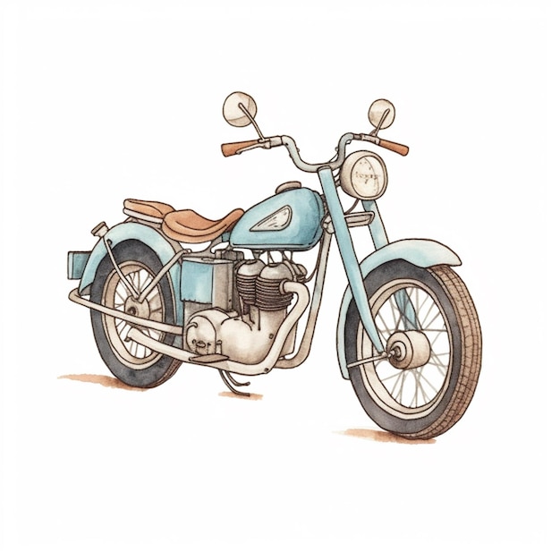 写真 茶色の席と茶色の座席の生成アイを持つ青いモーターサイクルの絵