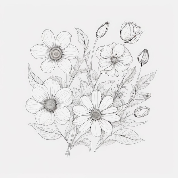 写真 白い背景に花束を描く ゲネレーティブai