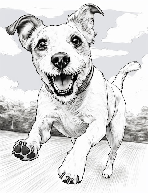 Фото Рисунок собаки, бегущей с мячом во рту