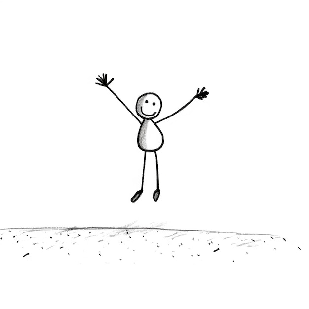 Фото Рисунок человека, прыгающего в воздух с вытянутыми руками