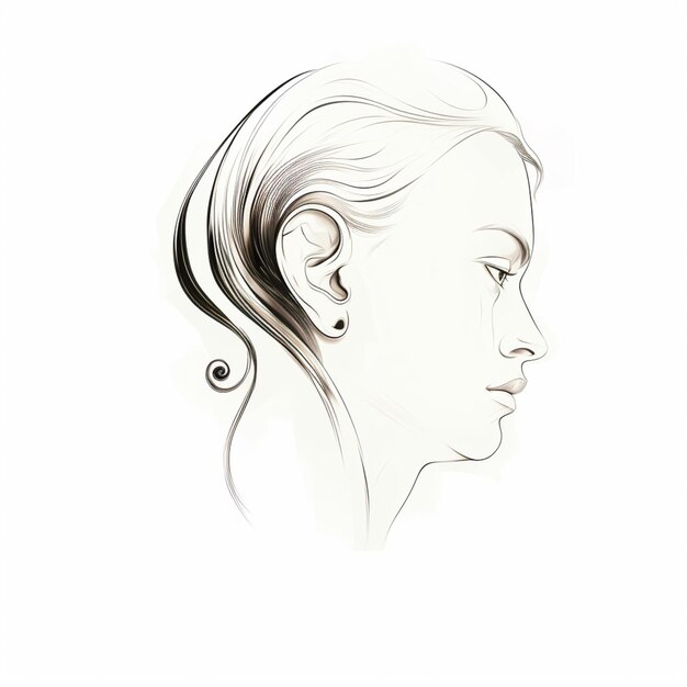 Фото Рисунок женщины с конским хвостом и пирсингом в ухе
