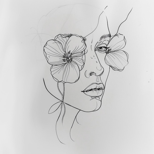 Фото Рисунок женщины с цветами в волосах