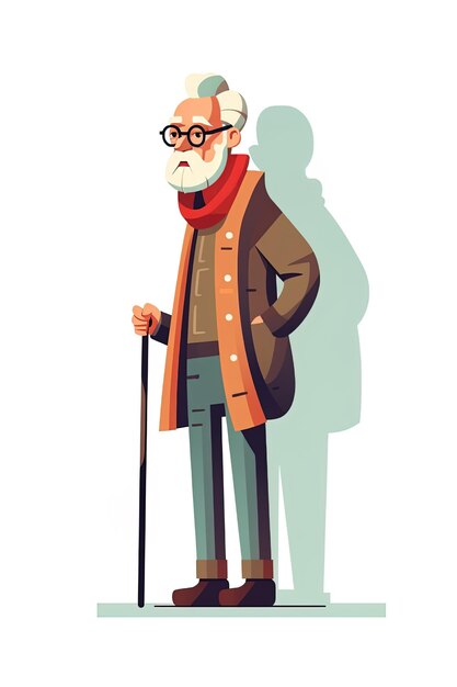 Photo a drawing of an old man with glasses and a cane