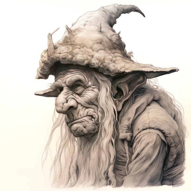 a drawing of a old man with a hat and a hat.