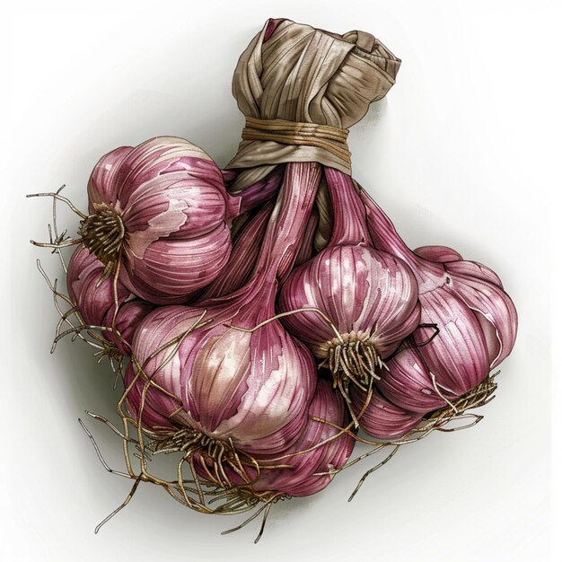 a drawing of onions with a purple onion in the middle