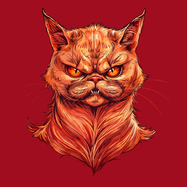 孤立したオレンジ色の怒った猫の絵
