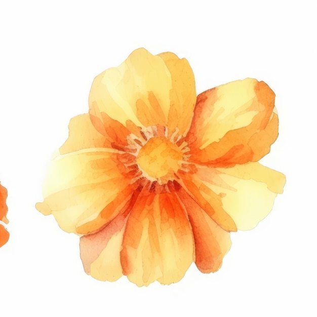 노란색과 오렌지색 꽃잎을 가진 오렌지 꽃의 그림.