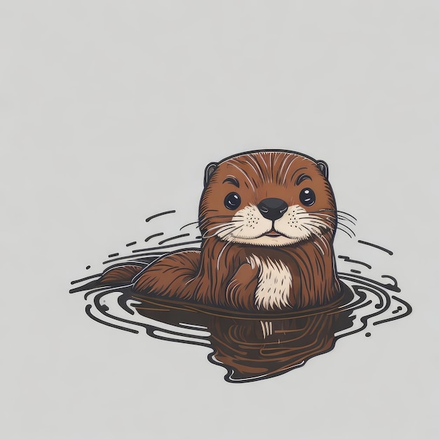 A drawing of a otter that is in water