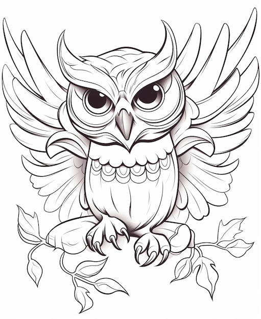 A drawing of an owl with wings and a branch generative ai