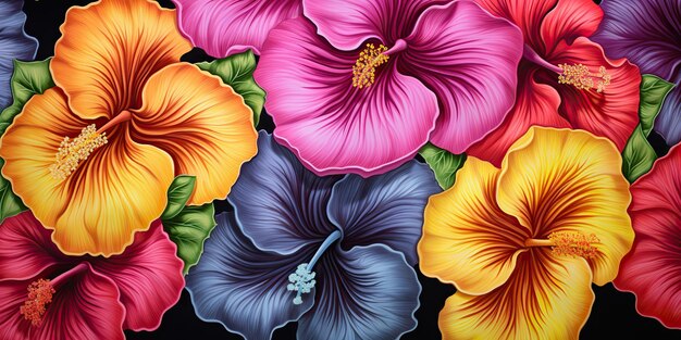 Photo drawing painting graphic art decoration background hibiscus floral flowers pattern