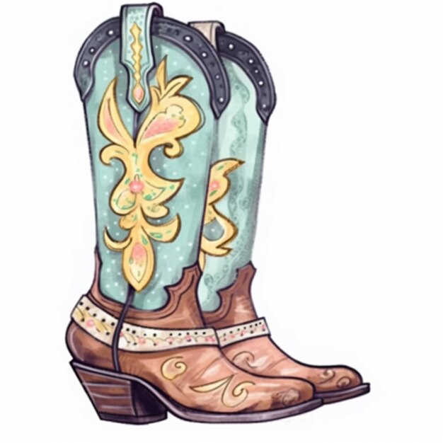 a drawing of a pair of cowboy boots with a floral design generative ai