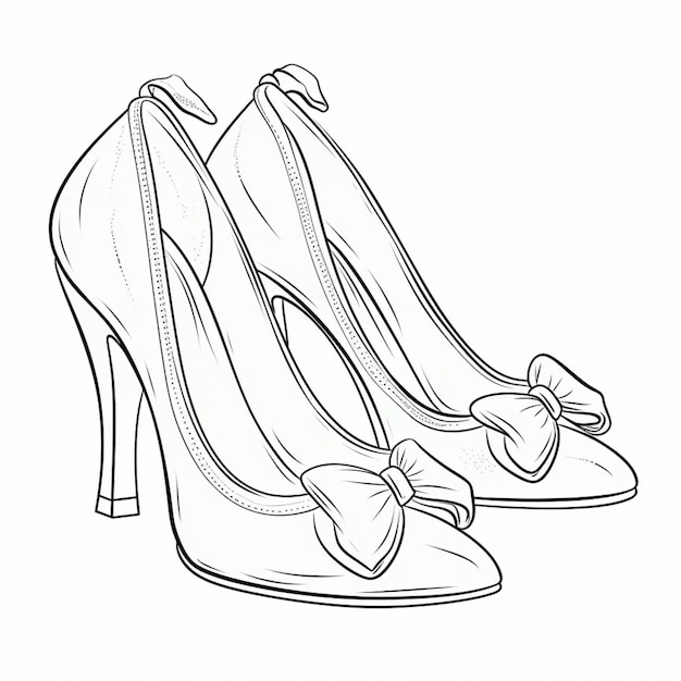 a drawing of a pair of high heeled shoes with bows generative ai