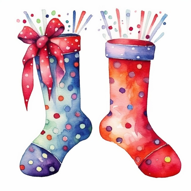 a drawing of a pair of socks with a red bow and a bow.