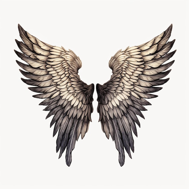 왼쪽에 "천사"라는 글자가 있는 한 쌍의 날개 그림.