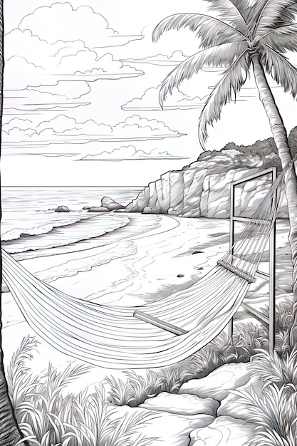 Foto un disegno di una palma su una spiaggia