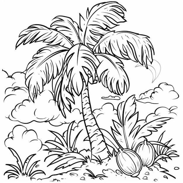 a drawing of a palm tree with the words coconuts on it