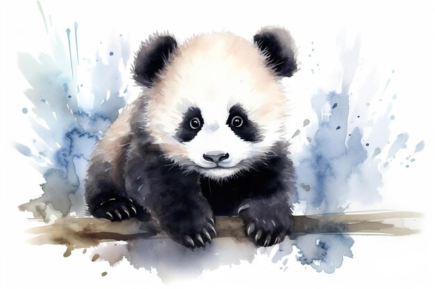 a drawing of a panda bear on a branch