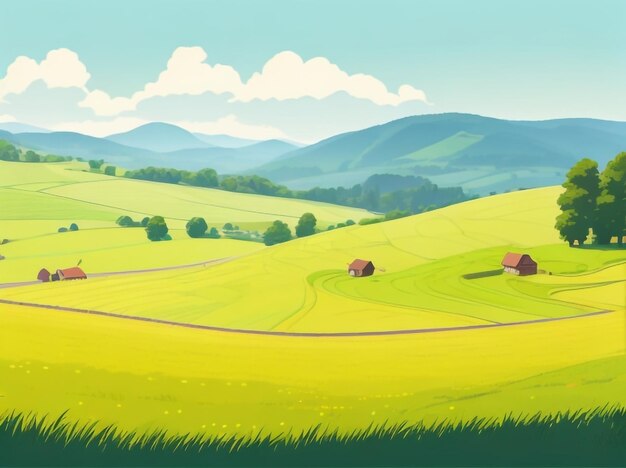 A drawing of a panorama of beautiful countryside capturing nature's grandeur in six strokes