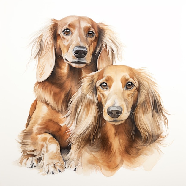 drawing on paper two dog long haired dachsund