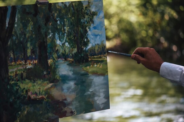 Photo drawing in the park next to the isar