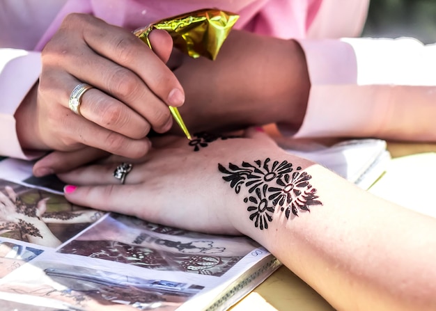 Drawing Patterns on an Henna Hand