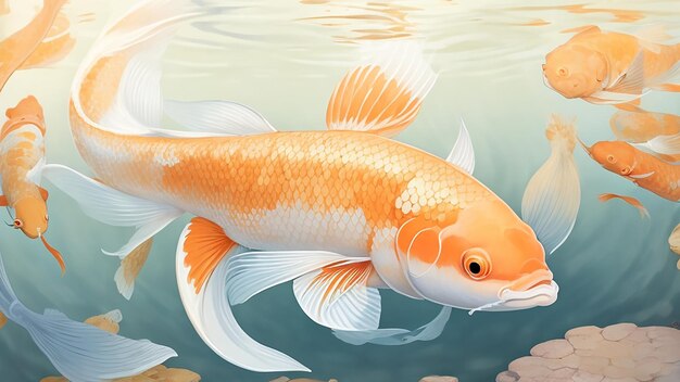 Photo drawing a peaceful koi fish in clear water