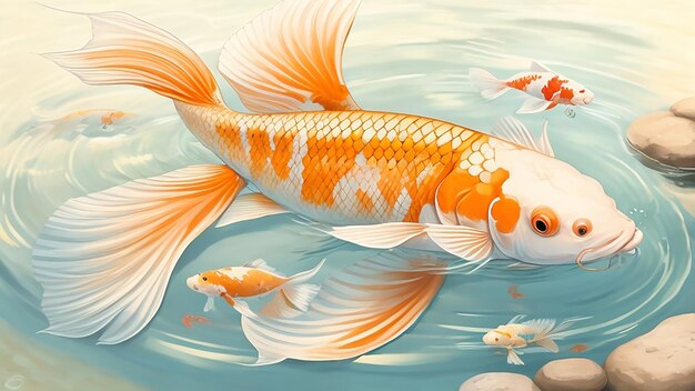 Foto disegnare un pesce koi pacifico in acqua limpida