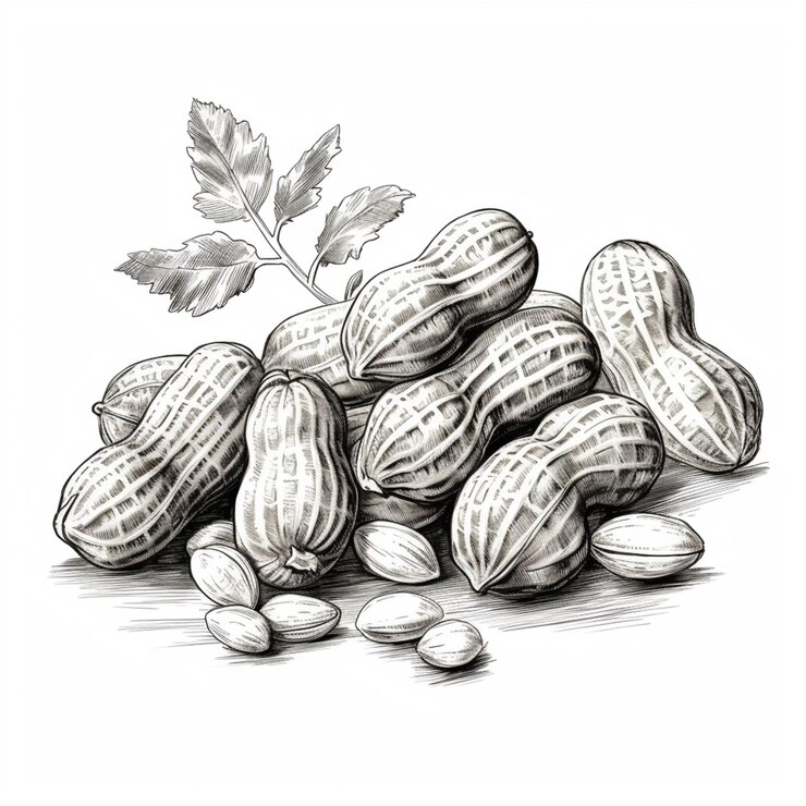 फोटो a drawing of peanuts and leaves on a table generative ai