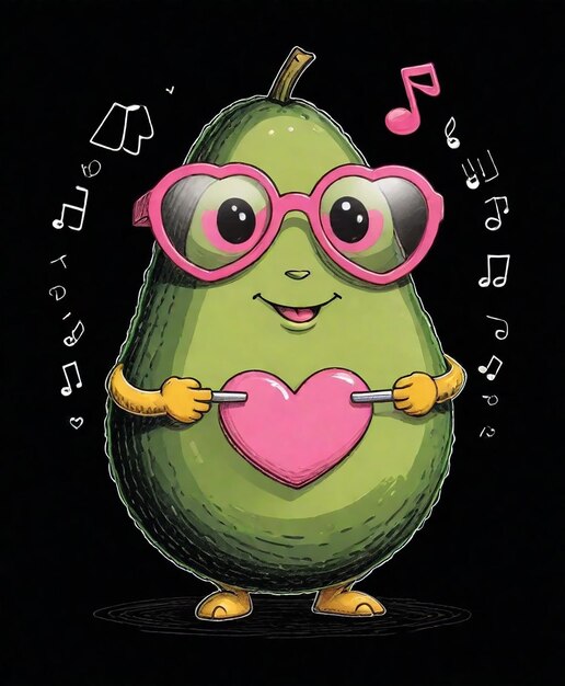 Foto un disegno di una pera con un cuore e un adesivo che dice 