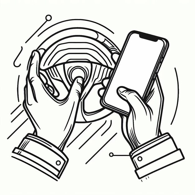 Photo a drawing of a person holding a phone with a ring around it